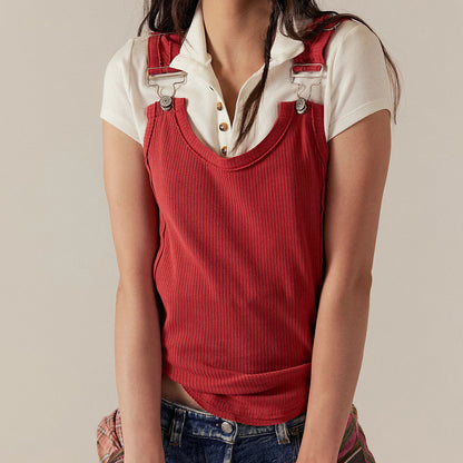 Slim Fit Adjustable Buckle Multi Color Spaghetti Strap Camisole Top T-shirt