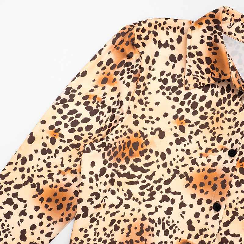 Leopard Print Slim Fit Button up Blouse