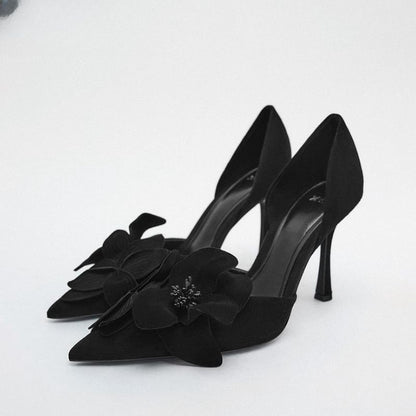 Women's Flower High Heels Women's Pointed Toe Beautiful Pumps Stiletto Heel