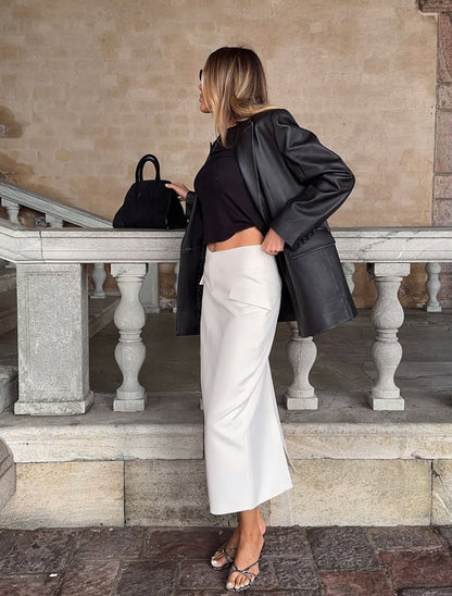 MUNSIEUR Retro Straight Skirt for Women Spring A line