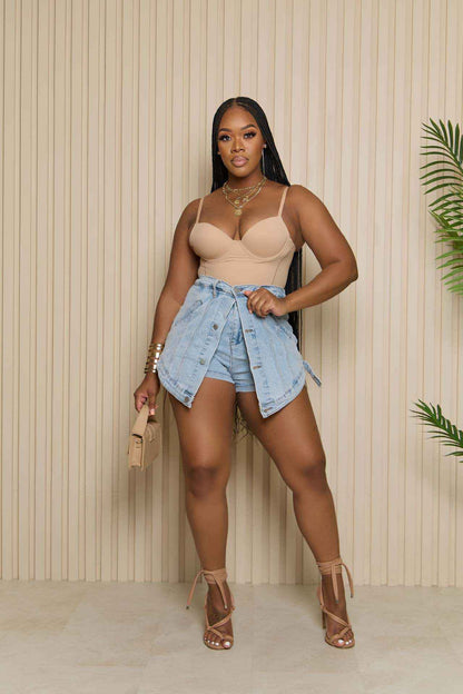 Elastic Denim Two Piece Skort