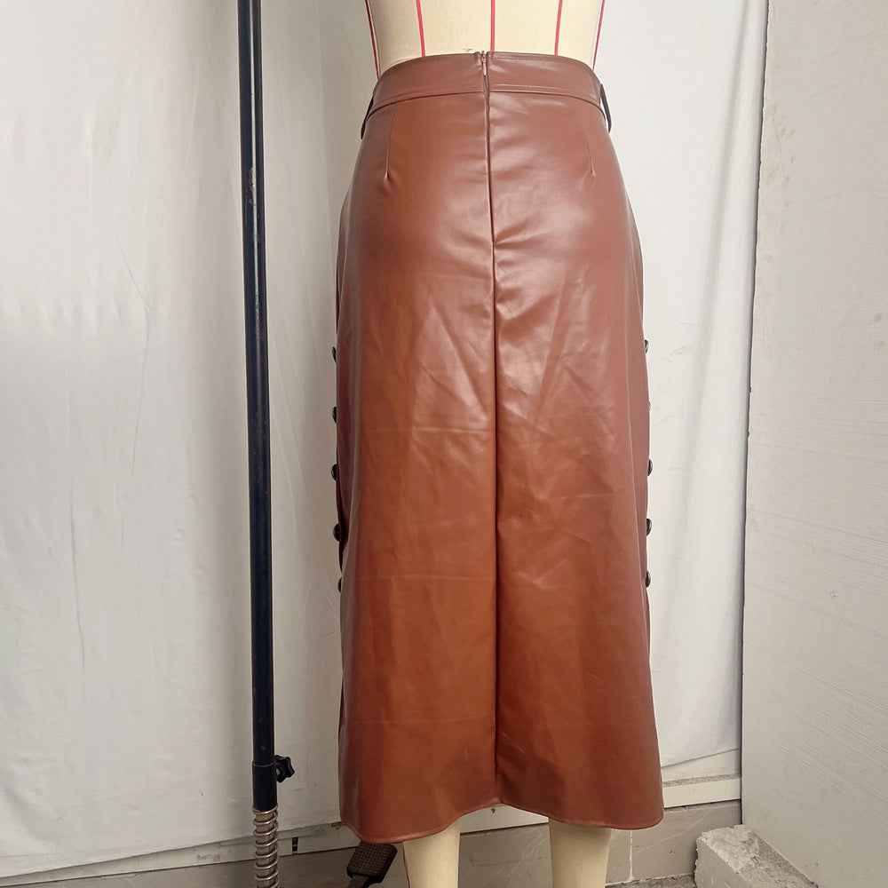 Mid Length Sheath Skirt Faux Leather Skirt