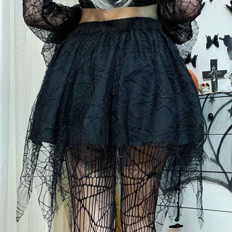 Punk Spider Web Tassel Mini Gothic Skirt