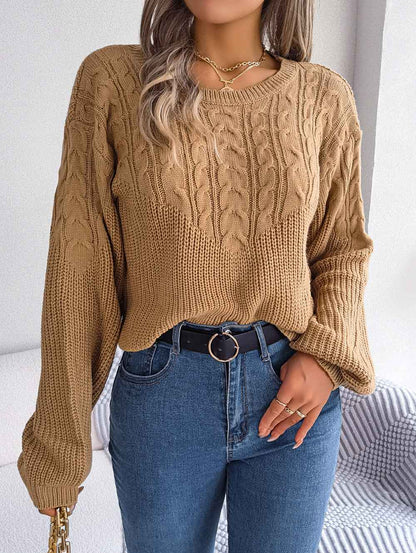 Casual Twist Patchwork Puff Sleeve Pullover Sweater