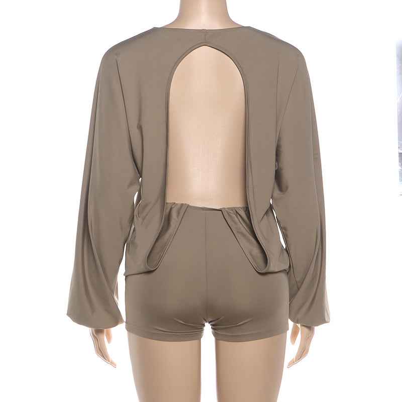Sexy Backless Solid Color Jumpsuit Women