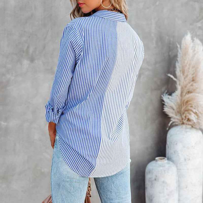 Striped Color Contrast Cardigan Blouse