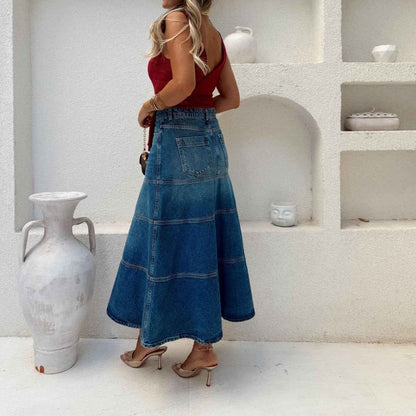 Street Retro Women's High Waist A line Denim Skirt