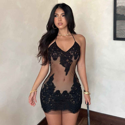 Sexy Mesh Lace Dress Slim Fit Bodycon