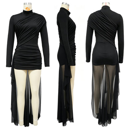 Autumn Drop Sleeves Pleated Side Gauze Dress New Arrivals