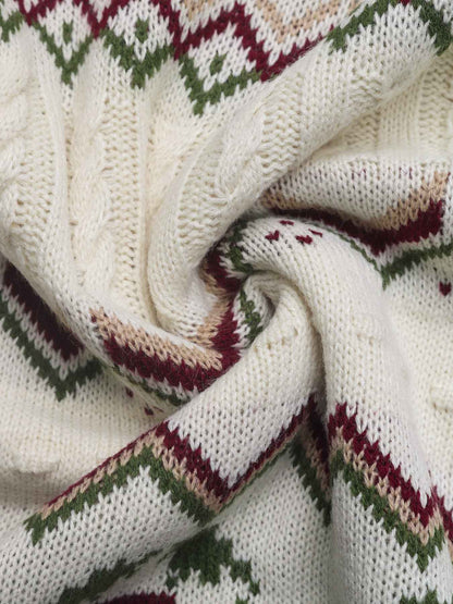 Ethnic Pattern Turtleneck Knitted Jacquard Pullover Sweater Women