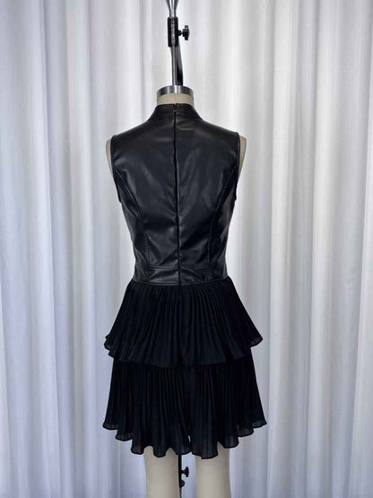 Elegant Double Layer Pleated Ruffled Dress