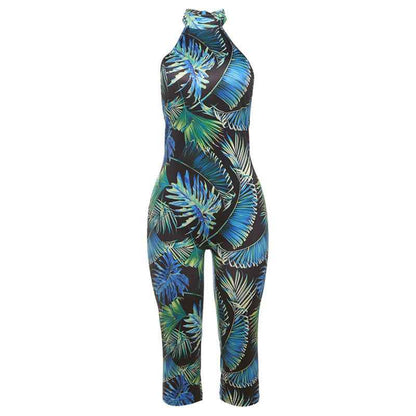 Summer Sexy Backless Halter Lace up Leopard Print Jumpsuit for Women