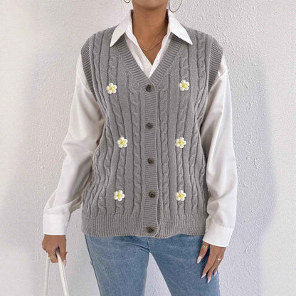 Sweater Vest Twist Woven Three Dimensional Floral Stitching (Small Only)