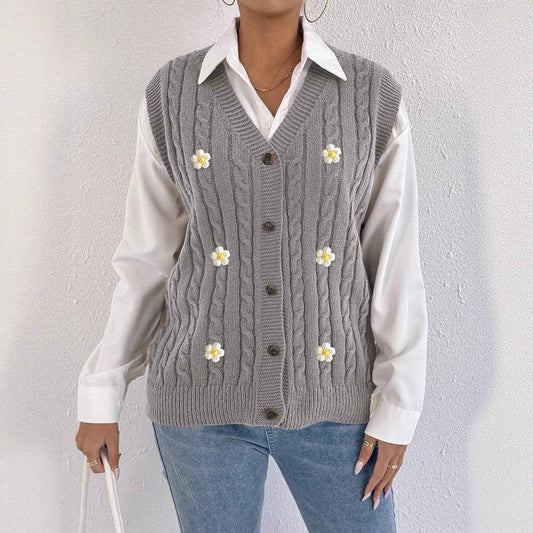 Sweater Vest Twist Woven Three Dimensional Floral Stitching (Small Only)