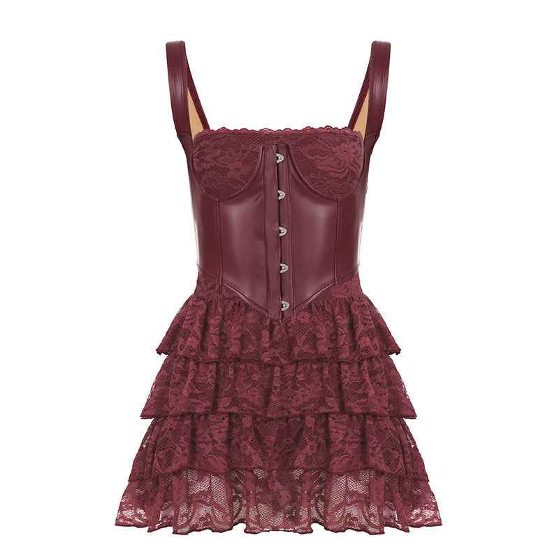 Lace Stitching Puffy Tiered Dress Summer Set