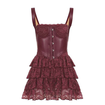 Lace Stitching Puffy Tiered Dress Summer Set