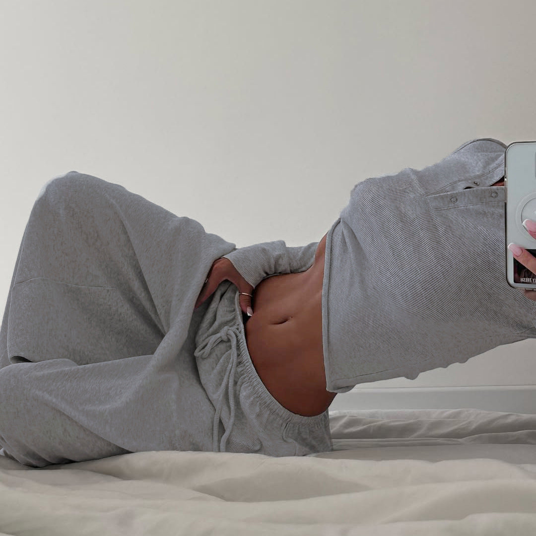 Sunken Top Drawstring Pajamas Set Solid Color Loose Two Piece Loungewear Set MUNSIEUR Essential