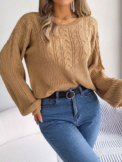 Casual Twist Patchwork Puff Sleeve Pullover Sweater