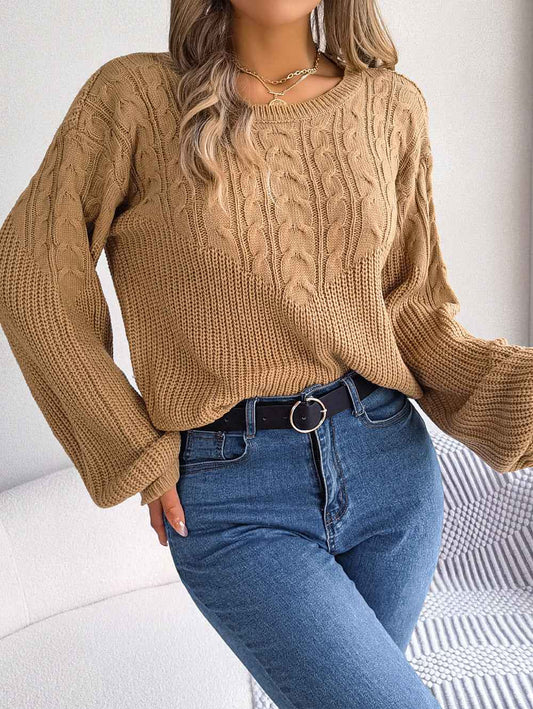 Casual Twist Patchwork Puff Sleeve Pullover Sweater