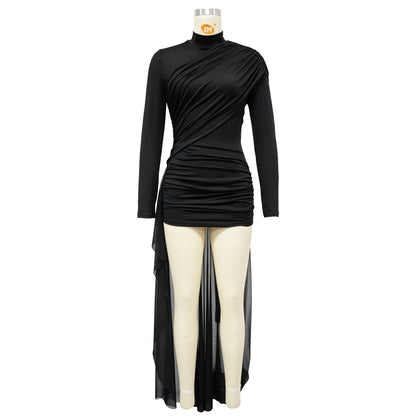 Autumn Drop Sleeves Pleated Side Gauze Dress New Arrivals