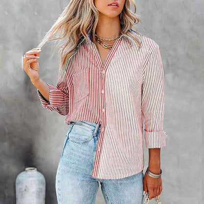 Striped Color Contrast Cardigan Blouse