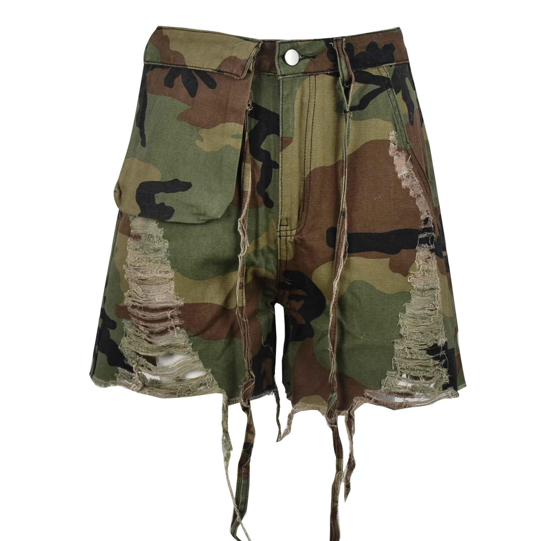 High Waist Camouflage Washed Tassel Bottoms for Women