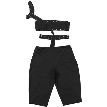 Unique Rivet Sexy Cutout Tight Five Point Jumpsuit
