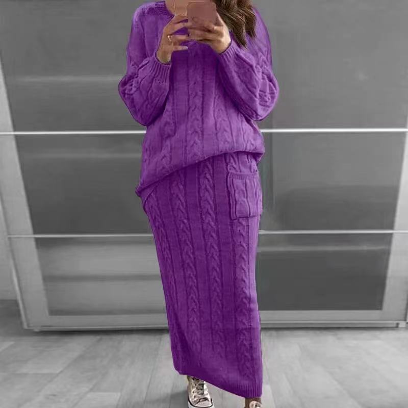 Women's Fashion Twist Flower Needle Sweater 2pc Skirt Women