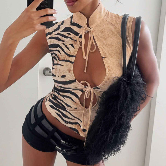 Animal Print Contrast Color T-shirt