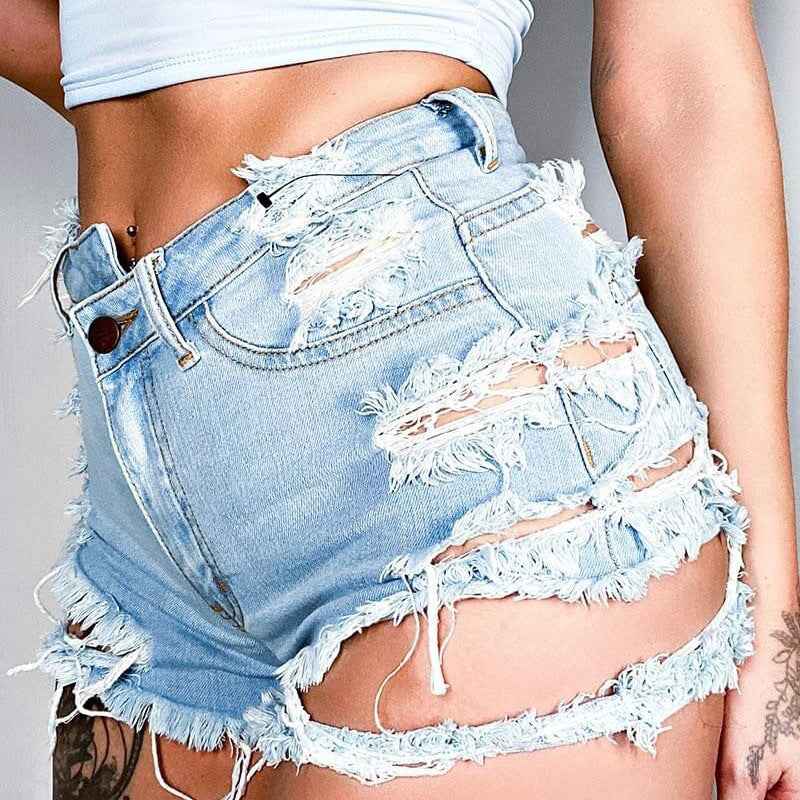Irregular Asymmetric Raw Hem Ripped Cowboy Bottoms for Women