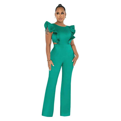 Ruffled Solid Color Jumpsuit