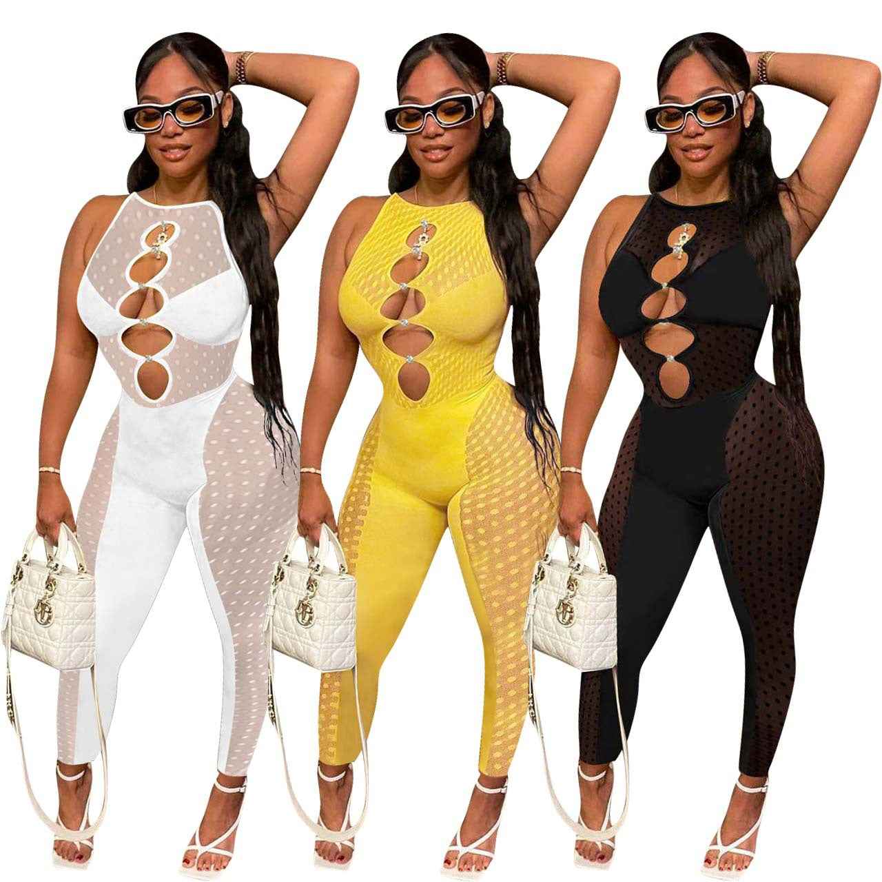 Mesh Milk Stitching Jumpsuit