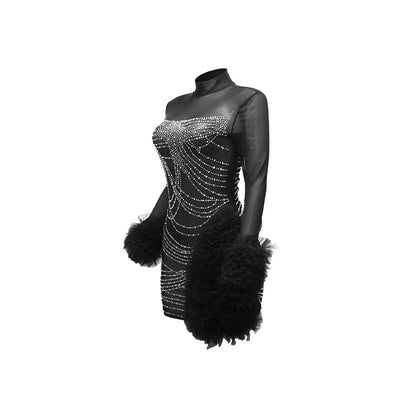 See through Rhinestone Sheath Long Sleeve Dress New Arrivals