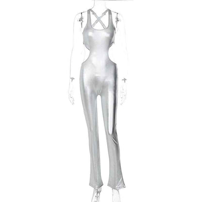 Faux Leather Sexy Cutout Backless Slim Fit Sling Jumpsuit (Medium Only)