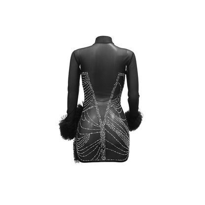 See through Rhinestone Sheath Long Sleeve Dress New Arrivals