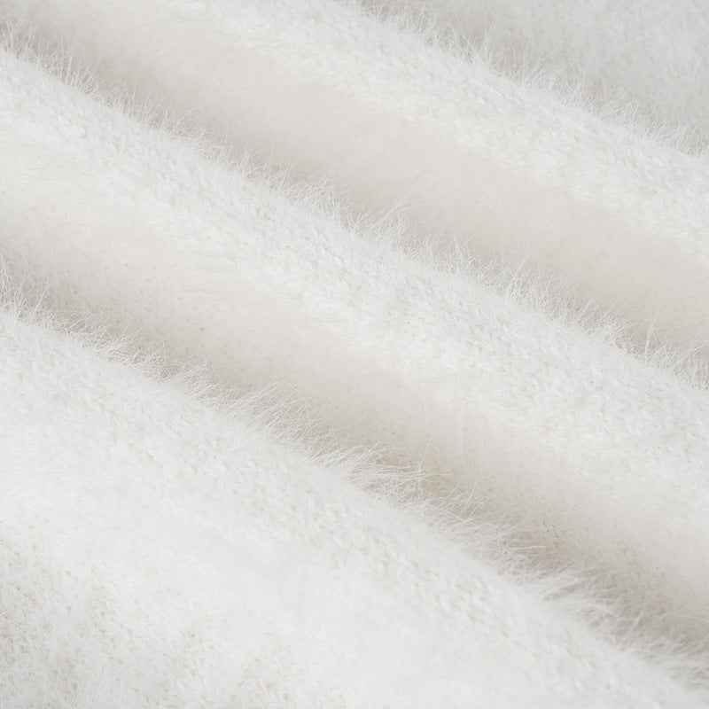 Mink Fur off Shoulder Solid Color Pullover Sweater