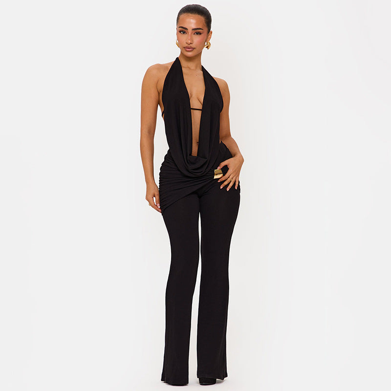 Women's Backless Jumpsuit Two Piece Set