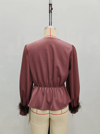Satin Slim Fit Drawstring Blouse