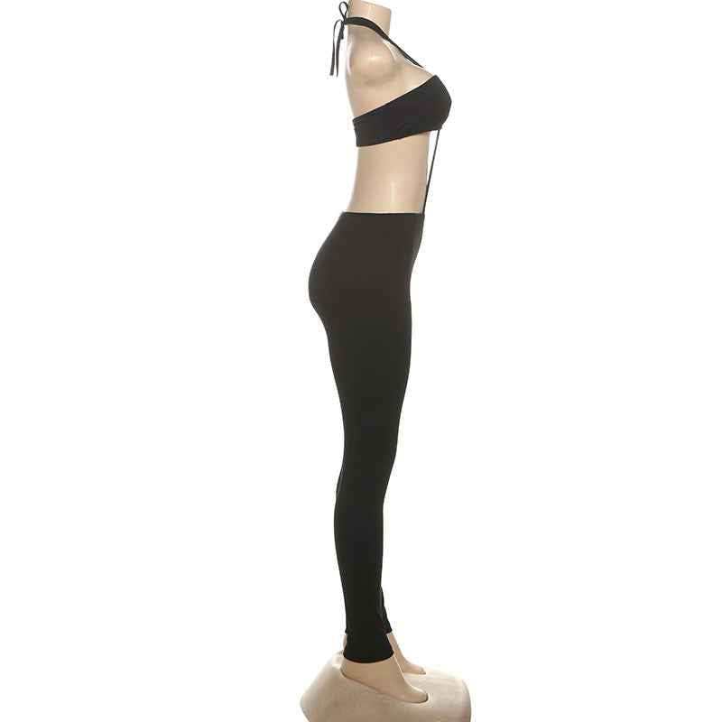 Women's Jumpsuit Cropped Outfit Halter Tight Fitting Solid Color