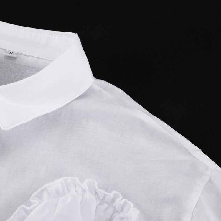 Ruffled Polo Collar Long Sleeve Blouse