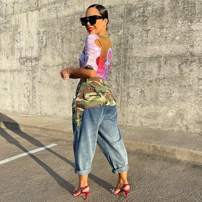 Trendy Denim Camouflage Jeans (Small Only)