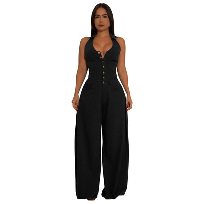Sleeveless Backless Casual Jumpsuit w Pockets