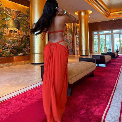Backless Maxi Dress Lace up Halter MUNSIEUR New Arrivals
