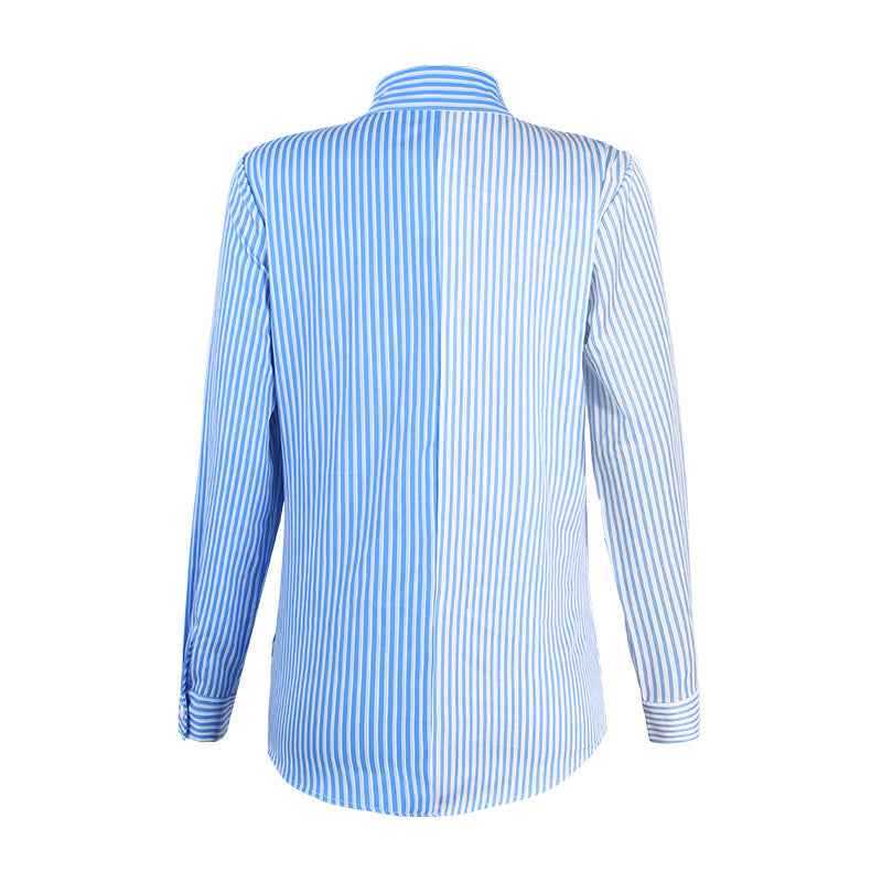 Striped Color Contrast Cardigan Blouse