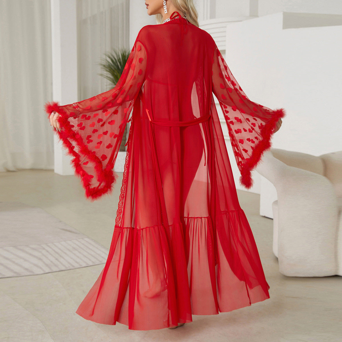 Mesh Nightgown Seductive Cardigan Pajamas