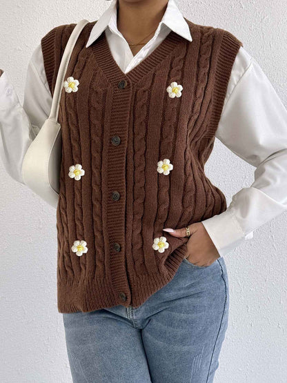 Sweater Vest Twist Woven Three Dimensional Floral Stitching (Small Only)