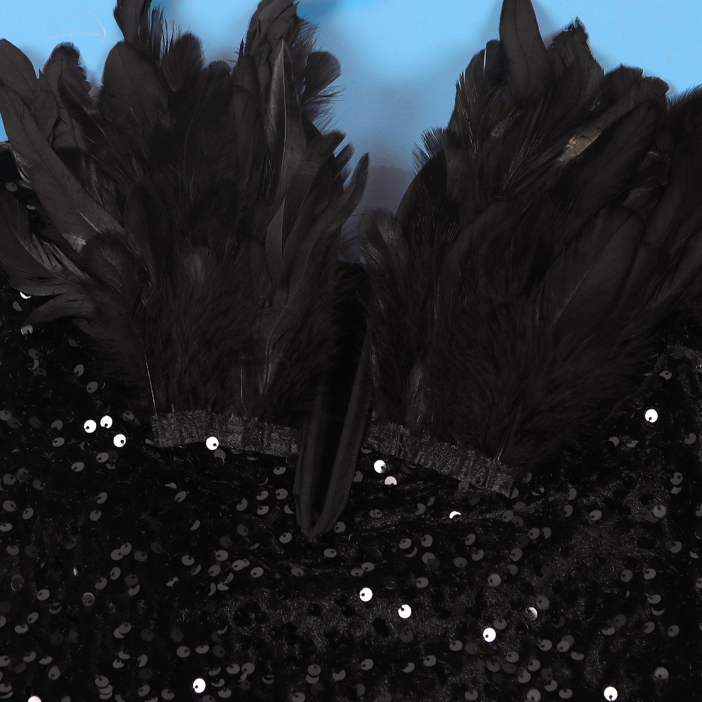 Sequin Deep V Plunge Feather Dress MUNSIEUR