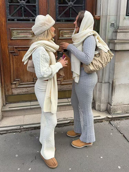 MUNSIEUR Knitted Sweatsuit Three Piece Set Sweats Leggings