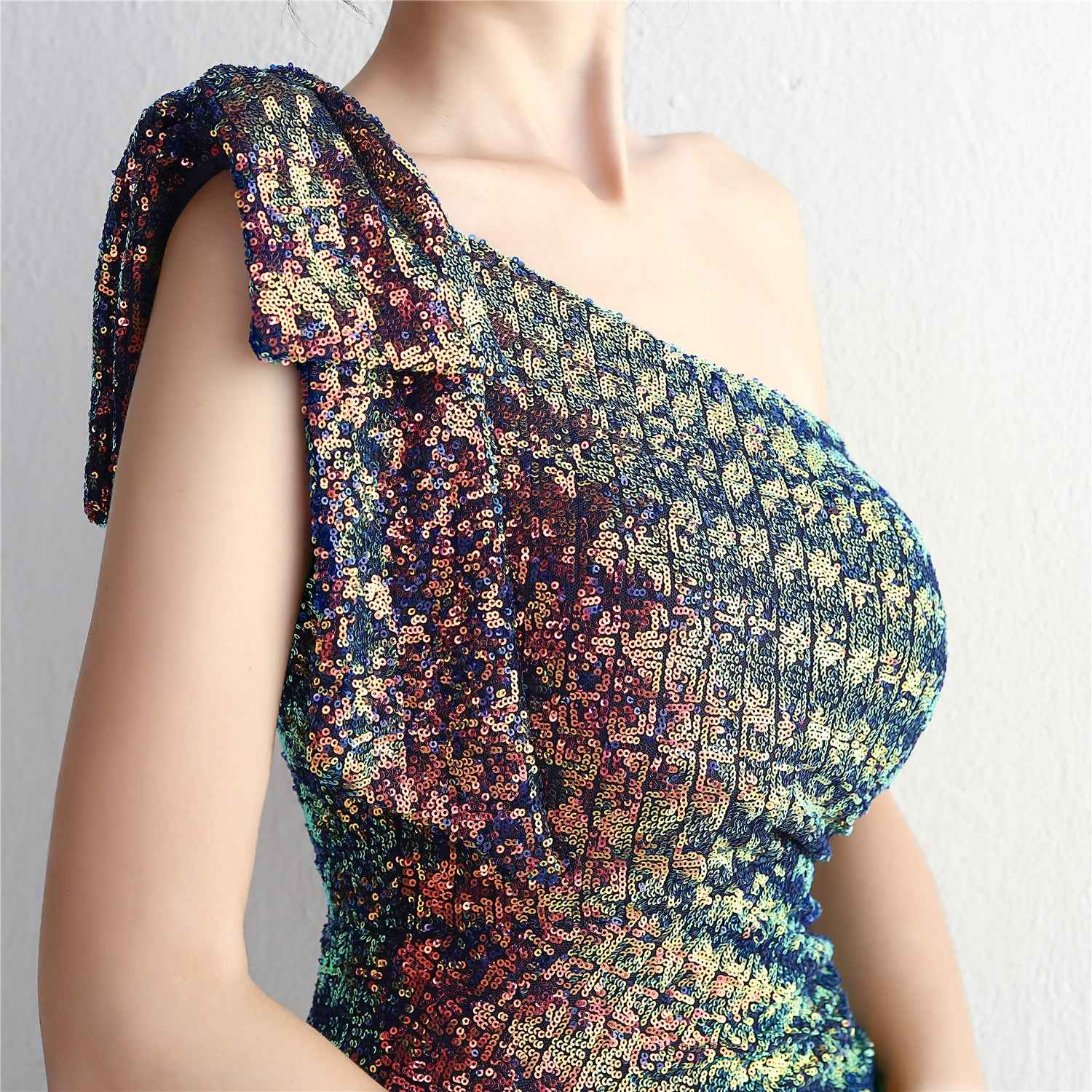 Sequined One Shoulder Appreciation Dinner Slim Fit Fishtail Wedding Dress