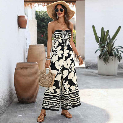 Floral Print Backless Jumpsuit Women